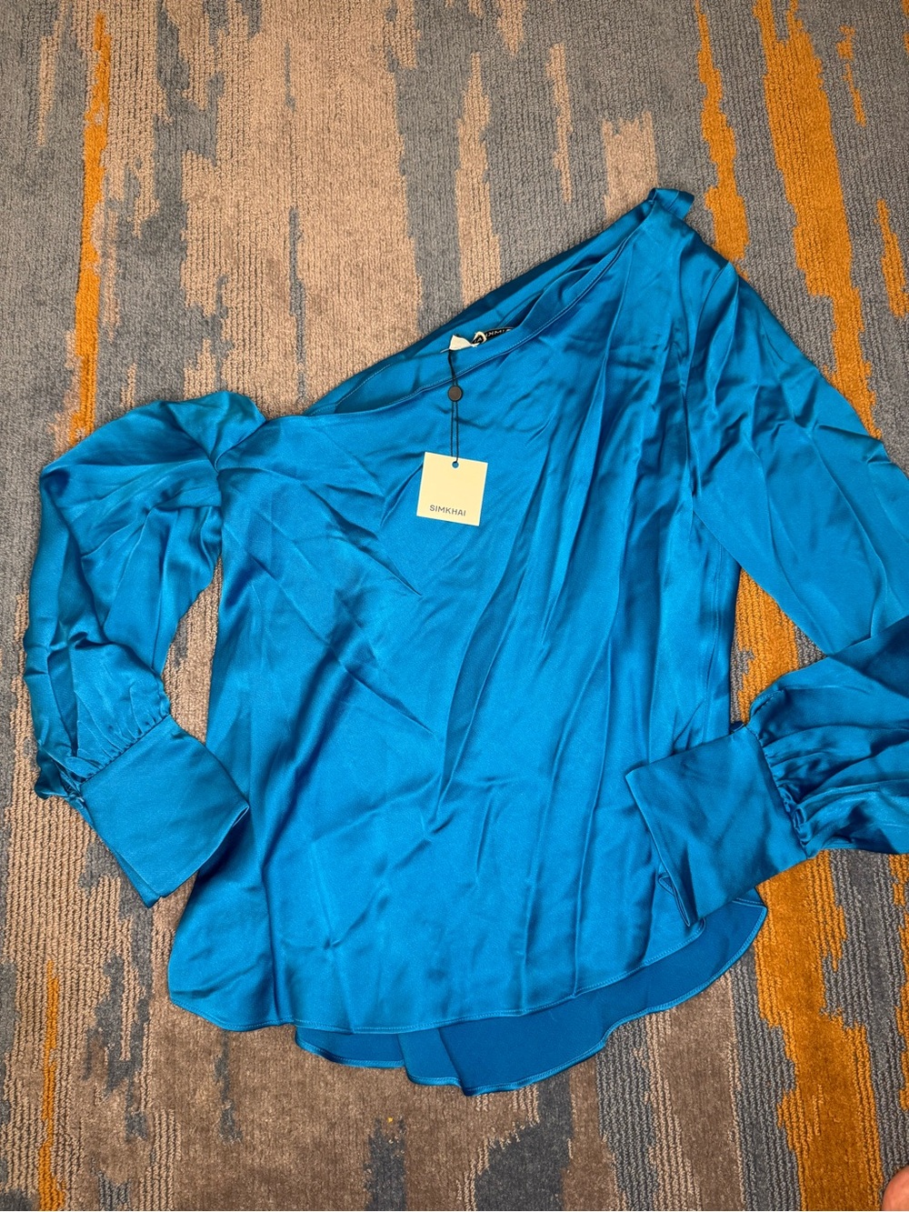 NWT SIMKHAI Alice One Shoulder Top in Phthalo Blue Size Medium - Picture 8 of 10